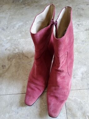 Casual Corner Leather Suede Wine/Burgundy Mid-Calf Boots 2.5" Kitten Heal